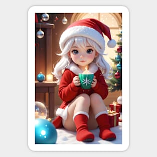 Charming Little Girl in Christmas Attire Sticker